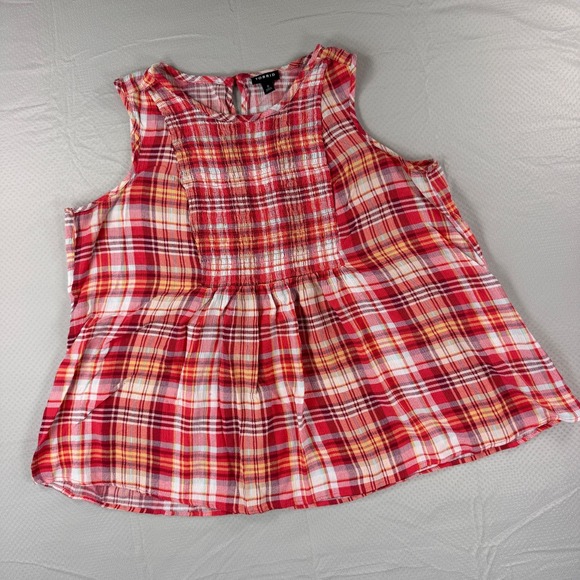 torrid Tops - Torrid Sleeveless Smocked Babydoll Top Womens 0 L XL Plaid Red Yellow Gauze Cami